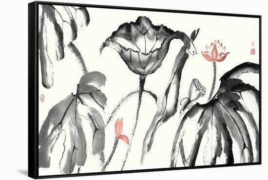 Lotus Study with Coral I-Nan Rae-Framed Stretched Canvas