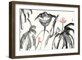 Lotus Study with Coral I-Nan Rae-Framed Art Print