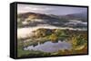 Loughrigg Tarn Surrounded by Misty Autumnal Countryside, Lake District, Cumbria-Adam Burton-Framed Stretched Canvas