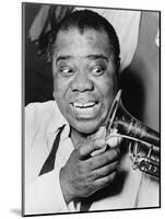 Louis Armstrong, African American Jazz Musician, with His Trademark Smile and Trumpet, 1953-null-Mounted Photo