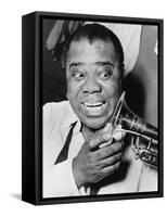 Louis Armstrong, African American Jazz Musician, with His Trademark Smile and Trumpet, 1953-null-Framed Stretched Canvas