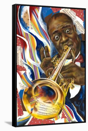 Louis Armstrong: Collage-Shen-Framed Stretched Canvas