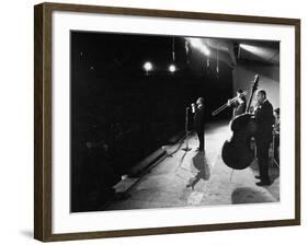 Louis Armstrong Performing at the Monterey Jazz Festival-null-Framed Premium Photographic Print