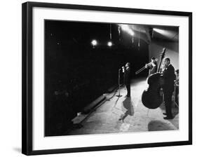 Louis Armstrong Performing at the Monterey Jazz Festival-null-Framed Premium Photographic Print