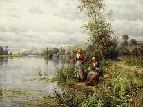 Country Women Fishing on a Summer Afternoon, (Oil on Canvas)-Louis Aston Knight-Giclee Print