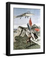 Louis Bleriot (1872-193), French Aviator, Flying over the Cliffs at Dover, 1909-null-Framed Giclee Print