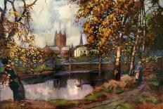 Hereford Cathedral, from the River Walk, Herefordshire, 1924-1926-Louis Burleigh Bruhl-Stretched Canvas