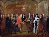 Louis XIV (1638-1715) Welcomes the Elector of Saxony, Frederick Augustus II (1670-1733)-Louis de Silvestre-Framed Giclee Print