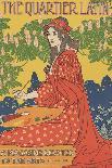 A Woman Stands Looking at Two Peacocks-Louis Rhead-Art Print