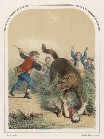 La Bete du Gevaudan Peasants Attack the Beast as It Stands Over Its Terrified Victim