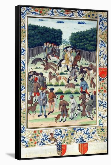 Louis Malet (1441-1516) Seigneur De Graville, Hunting Wild Boar, from the 'Terrier De Marcoussis'-French-Framed Stretched Canvas