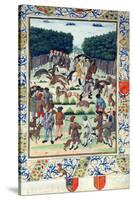 Louis Malet (1441-1516) Seigneur De Graville, Hunting Wild Boar, from the 'Terrier De Marcoussis'-French-Stretched Canvas