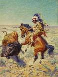 Chief Spotted Tail Shooting Buffalo, c.1894-Louis Maurer-Framed Stretched Canvas