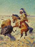 Chief Spotted Tail Shooting Buffalo, c.1894-Louis Maurer-Framed Stretched Canvas