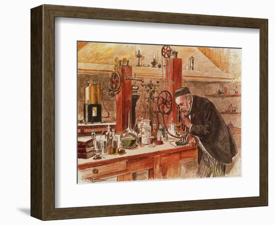 Louis Pasteur Experimenting for the Cure of Hydrophobia in His Laboratory, c. 1885, Pub. c. 1895-Adrien Emmanuel Marie-Framed Giclee Print