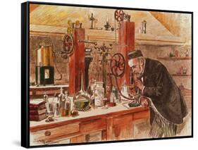 Louis Pasteur Experimenting for the Cure of Hydrophobia in His Laboratory, c. 1885, Pub. c. 1895-Adrien Emmanuel Marie-Framed Stretched Canvas