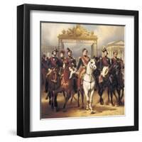 Louis-Philippe and His Sons on Horseback in Front of the Bar of the Chateau De Versailles-Horace Vernet-Framed Art Print