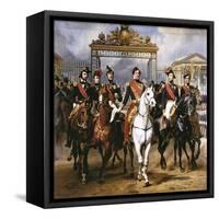 Louis Philippe Und Seine Soehne Zu Pferde Beim Verlassen Von Schloss Versailles-Horace Vernet-Framed Stretched Canvas