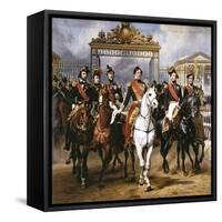 Louis Philippe Und Seine Soehne Zu Pferde Beim Verlassen Von Schloss Versailles-Horace Vernet-Framed Stretched Canvas