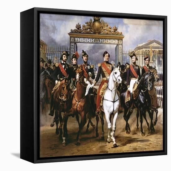 Louis Philippe Und Seine Soehne Zu Pferde Beim Verlassen Von Schloss Versailles-Horace Vernet-Framed Stretched Canvas