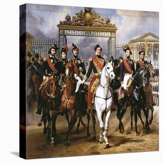 Louis Philippe Und Seine Soehne Zu Pferde Beim Verlassen Von Schloss Versailles-Horace Vernet-Stretched Canvas