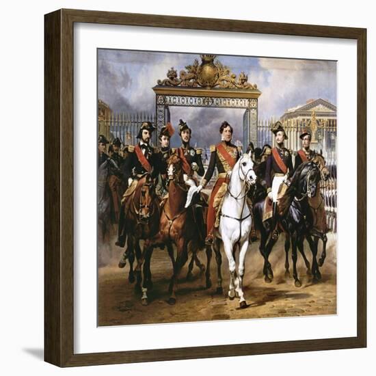 Louis Philippe Und Seine Soehne Zu Pferde Beim Verlassen Von Schloss Versailles-Horace Vernet-Framed Giclee Print