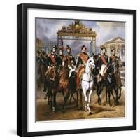 Louis Philippe Und Seine Soehne Zu Pferde Beim Verlassen Von Schloss Versailles-Horace Vernet-Framed Giclee Print