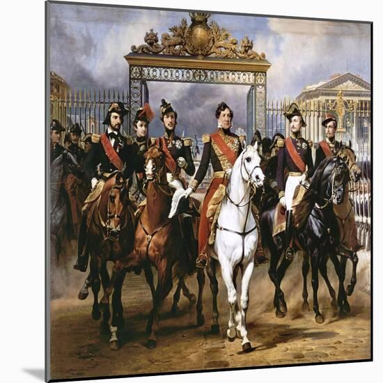 Louis Philippe Und Seine Soehne Zu Pferde Beim Verlassen Von Schloss Versailles-Horace Vernet-Mounted Giclee Print