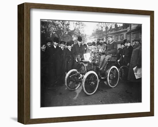 Louis Renault in the Driver's Seat of a Voiturette Renault 1¾ Hp, 1899-null-Framed Photographic Print