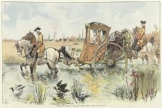 A Woman Riding in a Horse-Drawn Carriage as it Travels Through a River-Louis Vallet-Giclee Print