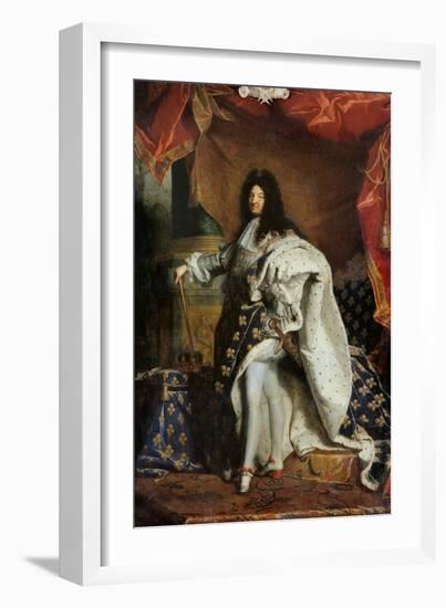 Louis XIV (1638-1715) in Royal Costume, 1701-Hyacinthe Rigaud-Framed Giclee Print