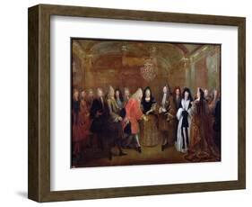 Louis XIV (1638-1715) Welcomes the Elector of Saxony, Frederick Augustus II (1670-1733)-Louis de Silvestre-Framed Giclee Print
