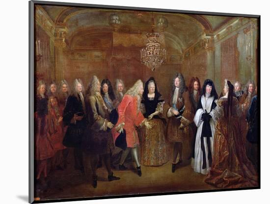 Louis XIV (1638-1715) Welcomes the Elector of Saxony, Frederick Augustus II (1670-1733)-Louis de Silvestre-Mounted Giclee Print