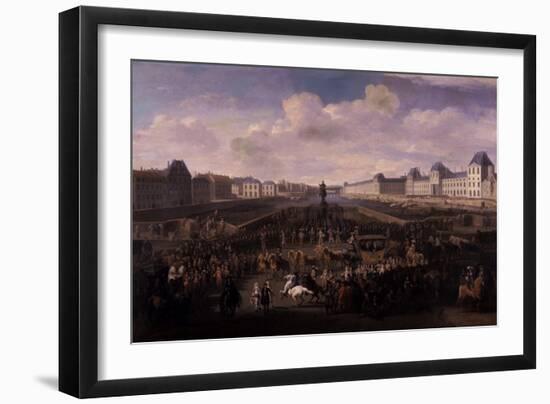 Louis XIV Approaching the Pont Neuf, Paris, 1674-Jan van Huchtenburgh-Framed Giclee Print