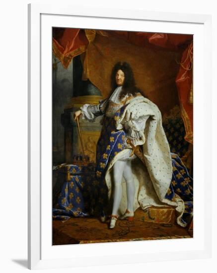 Louis XIV, King of France (1638-1715) in Royal Costume, 1701-Hyacinthe Rigaud-Framed Giclee Print