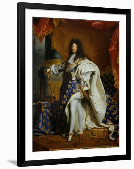 Louis XIV, King of France (1638-1715) in Royal Costume, 1701-Hyacinthe Rigaud-Framed Giclee Print