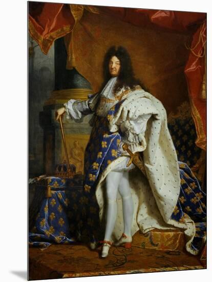 Louis XIV, King of France (1638-1715) in Royal Costume, 1701-Hyacinthe Rigaud-Mounted Giclee Print