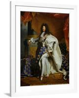 Louis XIV, King of France (1638-1715) in Royal Costume, 1701-Hyacinthe Rigaud-Framed Giclee Print