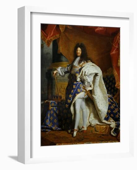 Louis XIV, King of France (1638-1715) in Royal Costume, 1701-Hyacinthe Rigaud-Framed Giclee Print