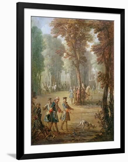 Louis Xv (1710-74) and His Bloodhound at Puys, Cartoon for a Tapestry, 1738-Jean-Baptiste Oudry-Framed Giclee Print