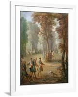 Louis Xv (1710-74) and His Bloodhound at Puys, Cartoon for a Tapestry, 1738-Jean-Baptiste Oudry-Framed Giclee Print
