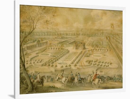 Louis XV en vue des jardins de Trianon, de la ménagerie et des basses-cours, du Pavillon français-Jacques André Portail-Framed Premium Giclee Print