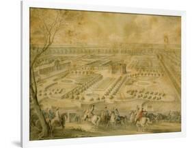 Louis XV en vue des jardins de Trianon, de la ménagerie et des basses-cours, du Pavillon français-Jacques André Portail-Framed Premium Giclee Print