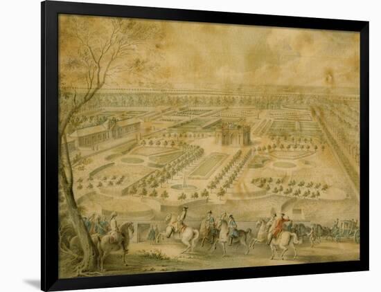 Louis XV en vue des jardins de Trianon, de la ménagerie et des basses-cours, du Pavillon français-Jacques André Portail-Framed Premium Giclee Print