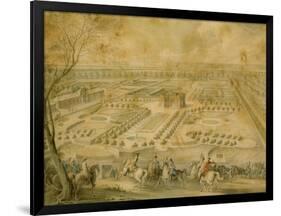 Louis XV en vue des jardins de Trianon, de la ménagerie et des basses-cours, du Pavillon français-Jacques André Portail-Framed Premium Giclee Print