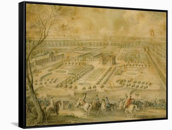 Louis XV en vue des jardins de Trianon, de la ménagerie et des basses-cours, du Pavillon français-Jacques André Portail-Framed Stretched Canvas