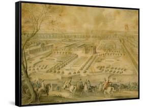 Louis XV en vue des jardins de Trianon, de la ménagerie et des basses-cours, du Pavillon français-Jacques André Portail-Framed Stretched Canvas