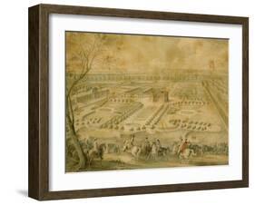 Louis XV en vue des jardins de Trianon, de la ménagerie et des basses-cours, du Pavillon français-Jacques André Portail-Framed Giclee Print