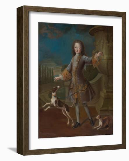 Louis XV of France with Two Dogs (Oil on Canvas)-Pierre Gobert-Framed Giclee Print