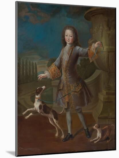 Louis XV of France with Two Dogs (Oil on Canvas)-Pierre Gobert-Mounted Giclee Print